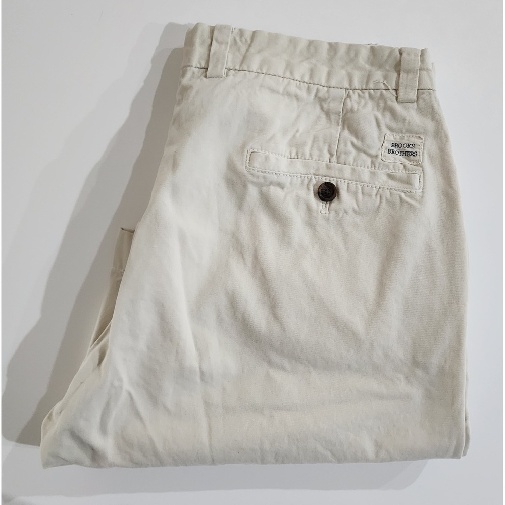 Brooks Brothers Men's Flat Front Beige Cotton Chino Bermuda Shorts Size 33